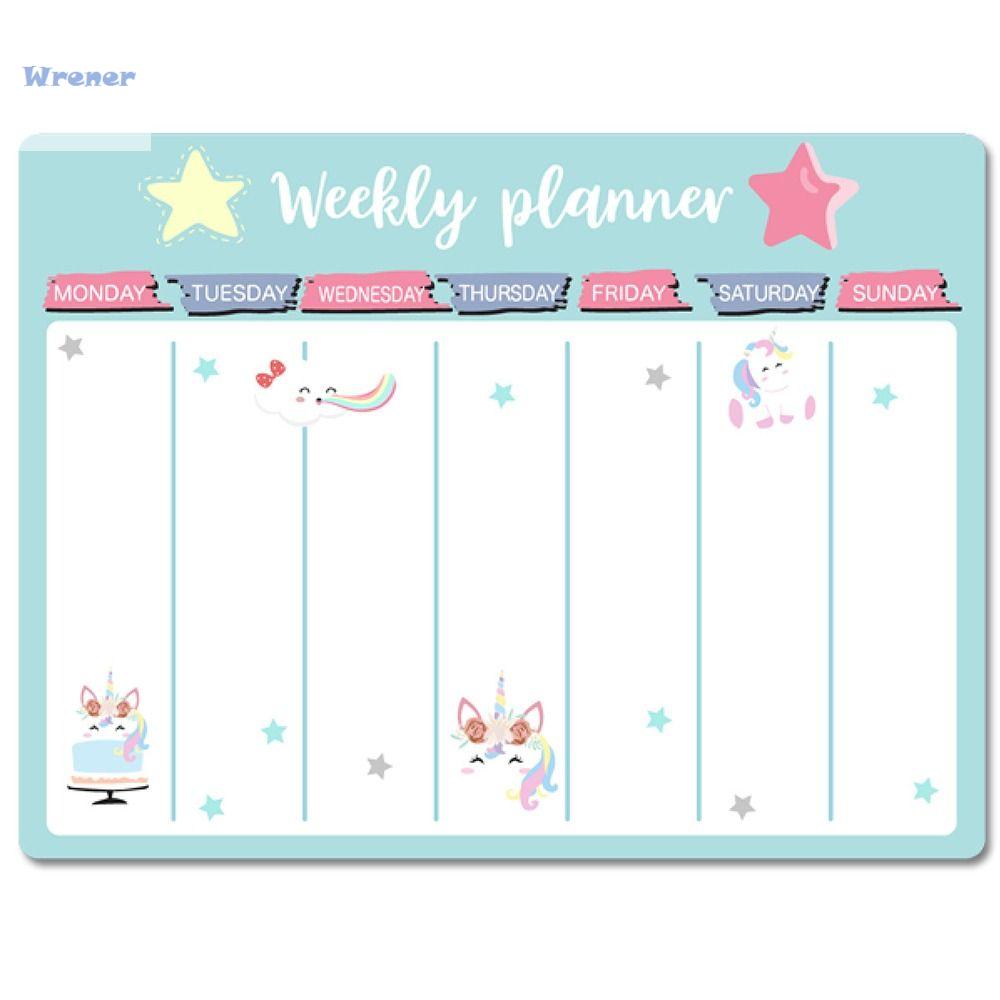 WRENER Tuần kế hoạch hàng ngày Nhãn dán kế hoạch từ tính Danh sách tạp hóa Sổ ghi chép kế hoạch Miếng dán tủ lạnh nam châm Dễ thương Bảng Trắng Lịch trình