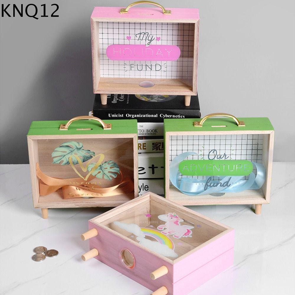 KNQ12 Sáng Tạo Bắc Âu Sức chứa lớn Trẻ em Bằng gỗ Trang trí để bàn Hộp đựng đồ lặt vặt Bể tiết kiệm Hộp đựng tiền Quà sinh nhật