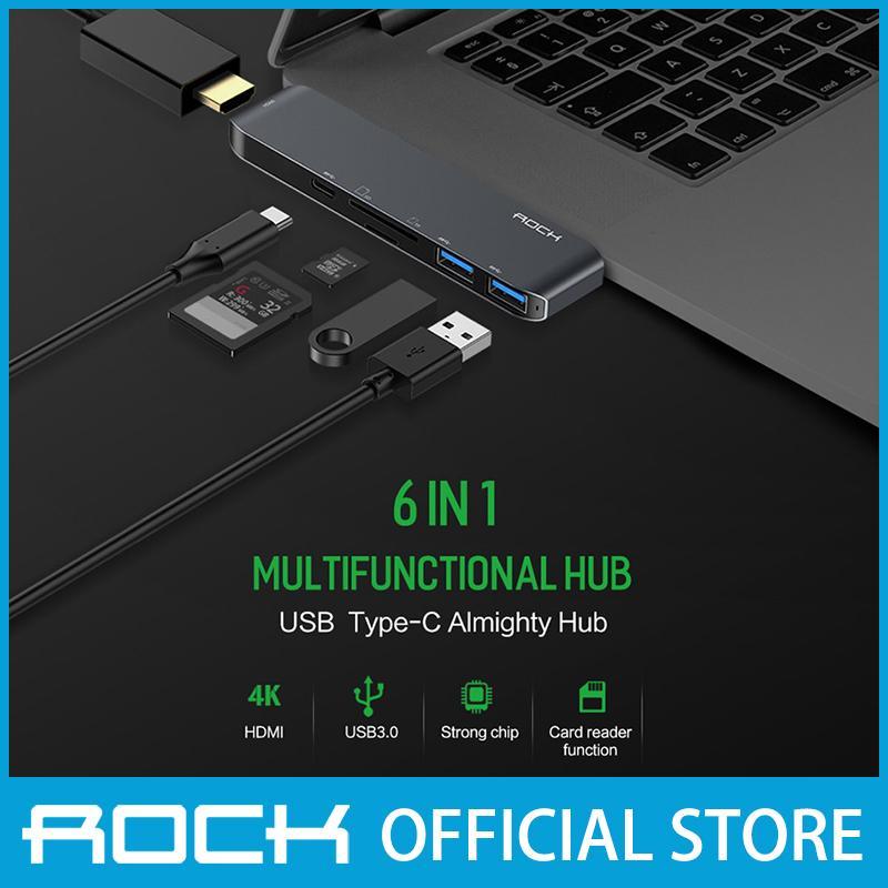 Rock Type-C to HDMI + USB3.0*2 + SD + TF + Type-C 6in1 Hub RCB0596