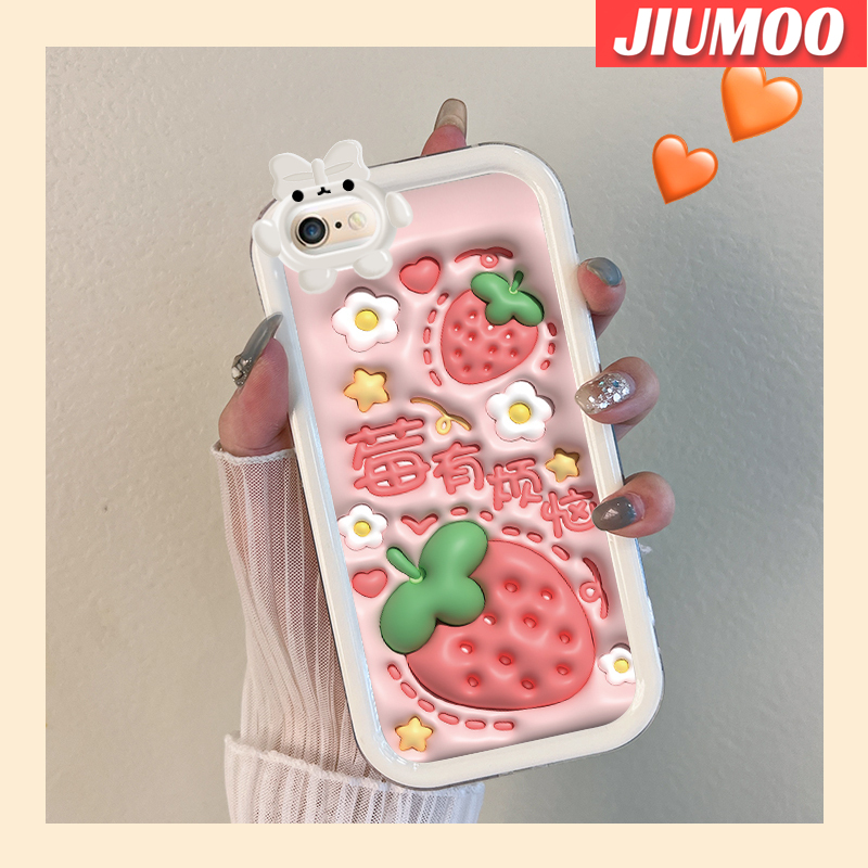 Jiumoo Ốp cho iPhone 6 Plus 6S Plus 7 Plus 8 Plus Ốp lưng hoạt hình 3D dễ thương hoạ tiết dâu tây silicon mềm trong suốt Ốp điện thoại con quỷ nhỏ ống kính máy ảnh bảo vệ Ốp chống sốc mới trong suốt