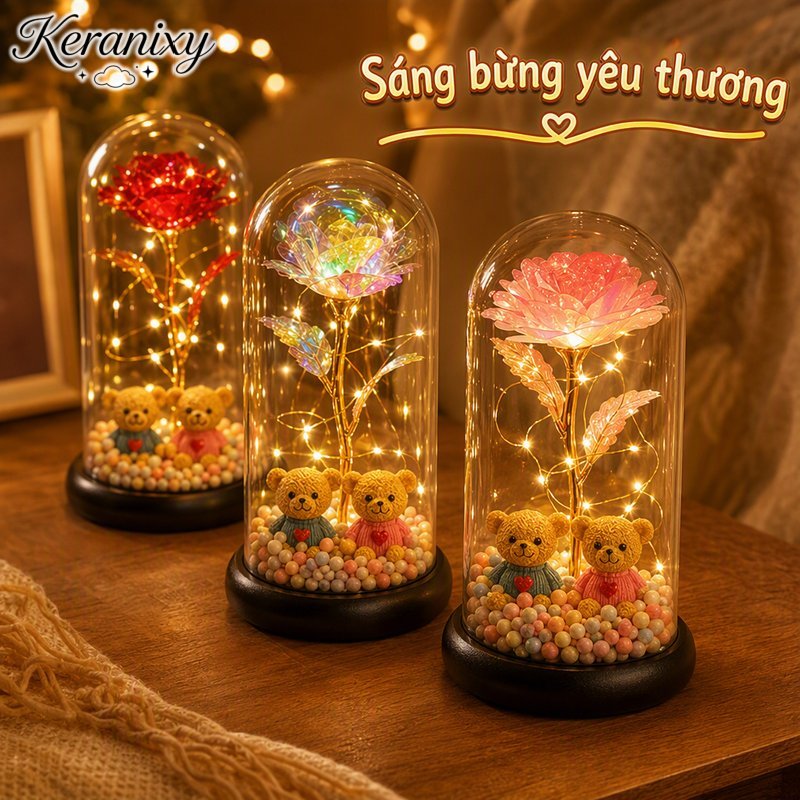 Keranixy Mall Mishilei Hoa Hồng Bất Tử Đèn Led Phát Sáng Hộp Acrylic Trang Trí Bàn Quà Tặng Ngủ