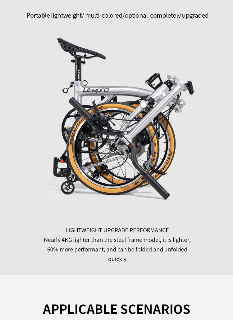 Litepro จักรยานพับ 16 นิ้ว 9 สปีด S9 อะลูมิเนียมอัลลอย จักรยานพับสามพับสไตล์ย้อนยุคสำหรับผู้ใหญ่ พกพาสะดวก