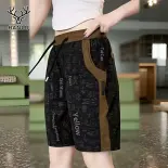 Hanlu Quần short in nhanh khô nhẹ phong cách Trung Quốc cho nam thời trang mùa hè quần thể thao vừa rộng giản dị