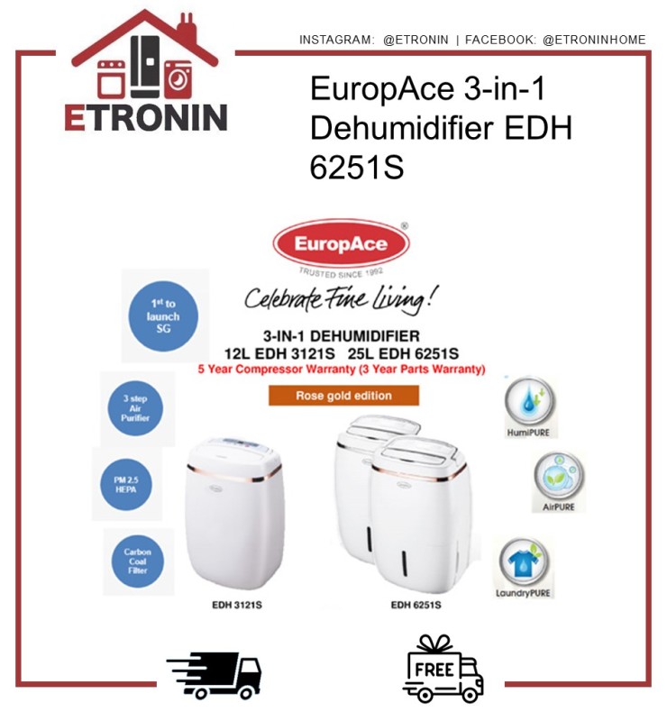 EuropAce 3-in-1 Dehumidifier EDH 6251S Singapore