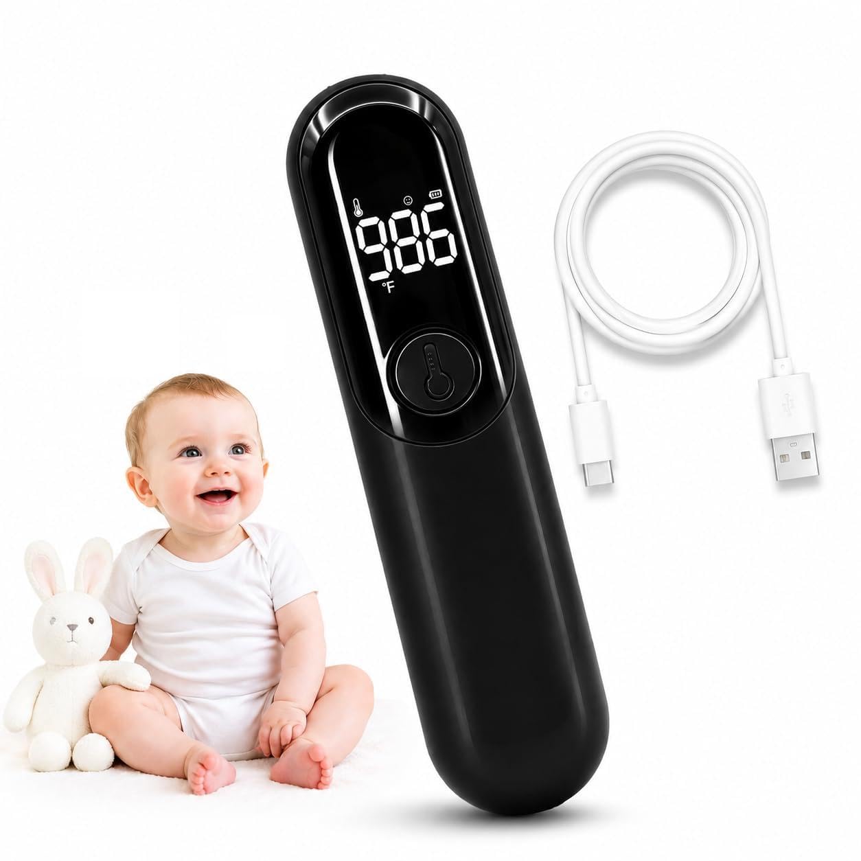Forehead for Adults and Baby, No Touch with Fast 1 Second Reading, Rechargeable with Fever Alert, Silent Mode, LED Display for Home