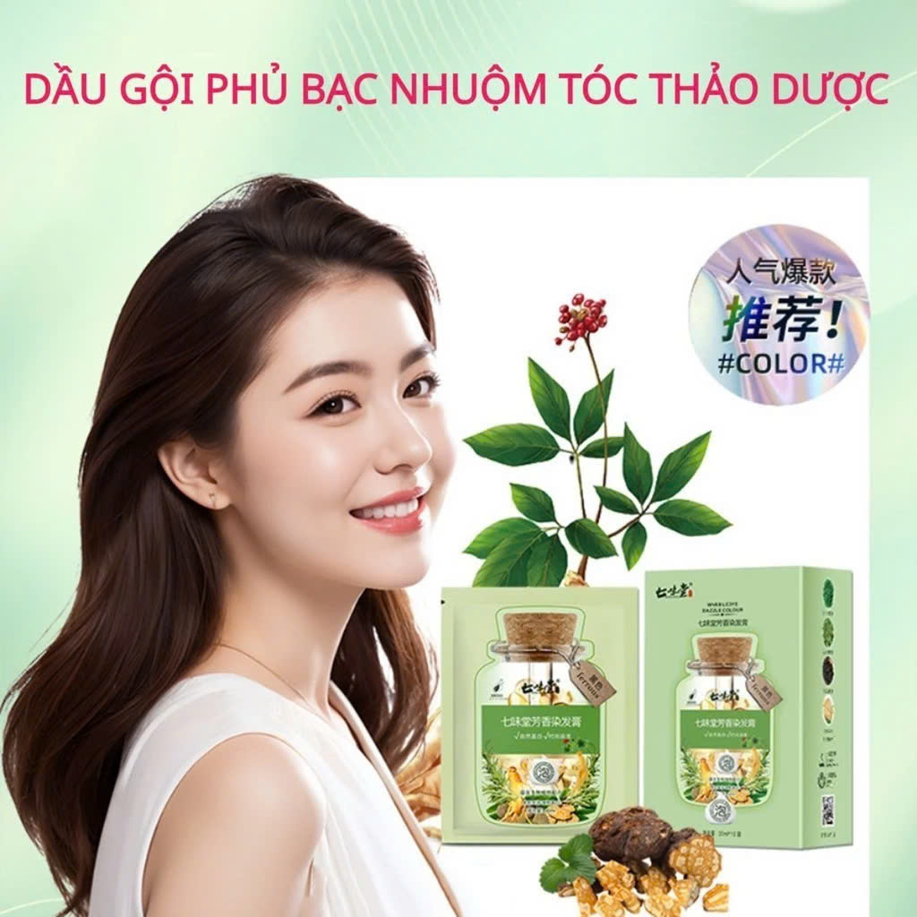 (COMBO 2 HỘP 20 GÓI Gói) Dầu Gội Nhuộm Màu Tóc Thảo Dược, Dầu Gội Phủ Bạc Tóc, Nuôi Dưỡng Tóc Khoẻ Óng Mượt
