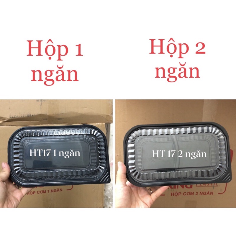 (Set 10c) Hộp nhựa đế đen - Đựng cơm, bánh dùng 1 lần HT17 - Hộp 1 ngăn, hộp 2 ngăn