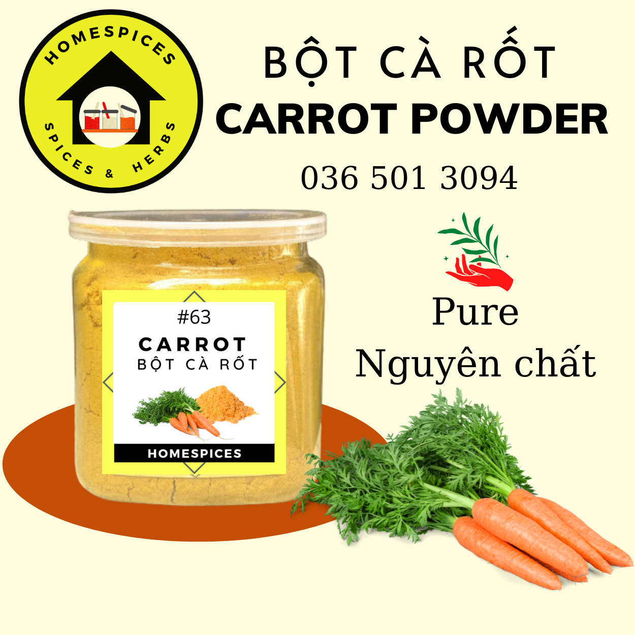 Bột cà rốt nguyên chất - Carrot powder dùng cho bé ăn dặm
