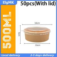 ElgMK 50-Pack 500ml 750ml Disposable Salad Bowls - Kraft Paper Bowls With Transparent Lids Multiple Options