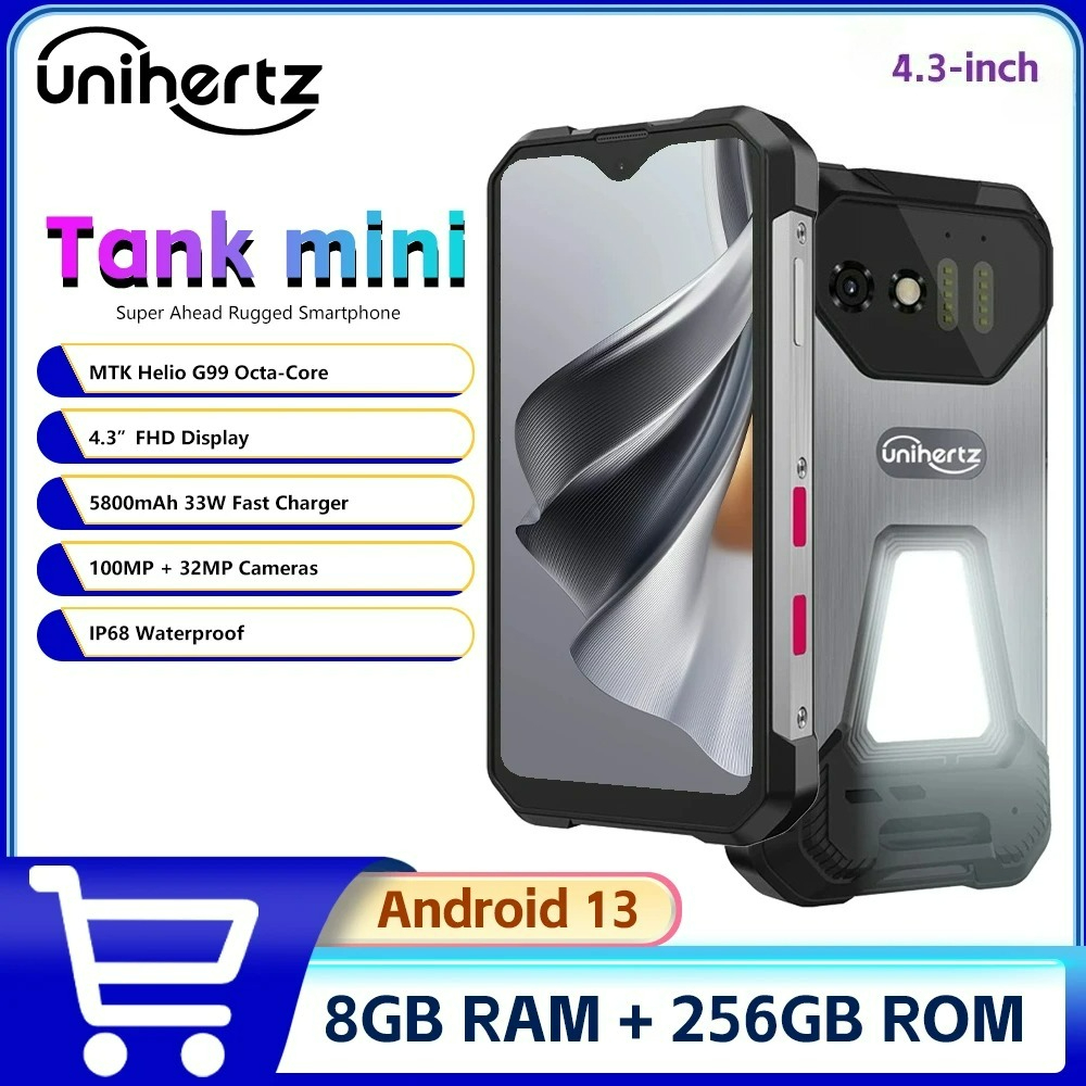 【Official shop】Unihertz Tank Mini 4.3-Inch Small Screen with rangefinder Android 13 4G Rugged Smartphone With Camping Light and 8GB+256GB NFC SD Card Version ราคา 9,999 บาท*ส่งฟรี