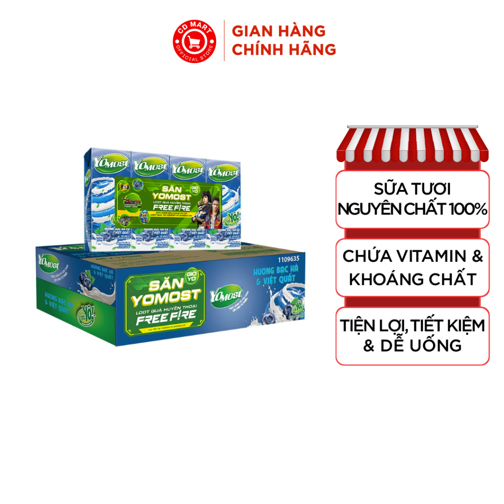 Thùng 48 Hộp Sữa Chua Lên Men Tự Nhiên Yomost Bạc Hà - Việt Quất (170ml/Hộp)