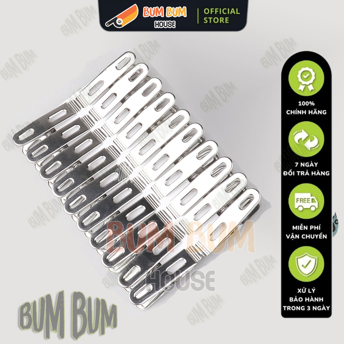Combo 20 Kẹp Inox Phơi Quần Áo, Móc Kẹp Phơi Đồi Tã Lót Cho Trẻ Sơ Sinh, Chăn Mền, Kẹp Phơi Đồ Siêu Chắc Chắn Chống Han Rỉ - Bum House