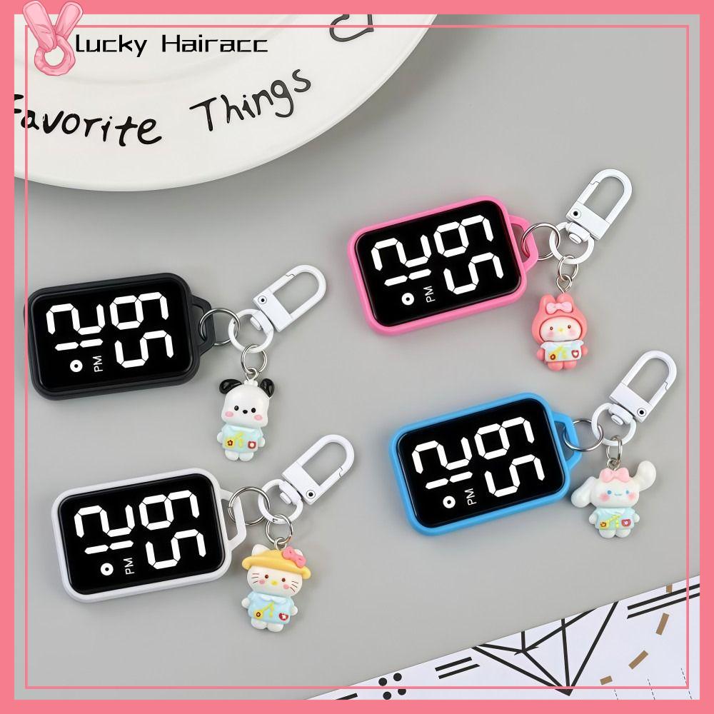 LUCKY HAIRACC Màn hình kỹ thuật số Đồng hồ bỏ túi mini có móc khóa Hình vuông Phim hoạt hình Đồng hồ bỏ túi phát sáng Sự sáng tạo Phong trào điện tử Đồng hồ treo điện tử Phụ kiện thời trang
