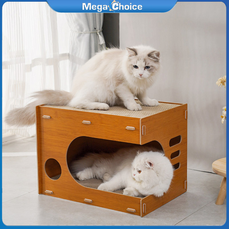 MegaChoice Cat Scratcher Cardboard Box Breathable Solid Wood Cat Cardboard House With Detachable Corrugated Board Kitten Lounge Scratching Bed ราคา 635 บาท*ส่งฟรี