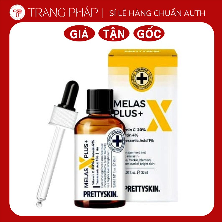 Tinh chất dưỡng trắng mờ thâm nám Melas X Plus+ Prettyskin giúp trắng da chống lão hóa giảm nếp nhăn, tăng collagen 30ml