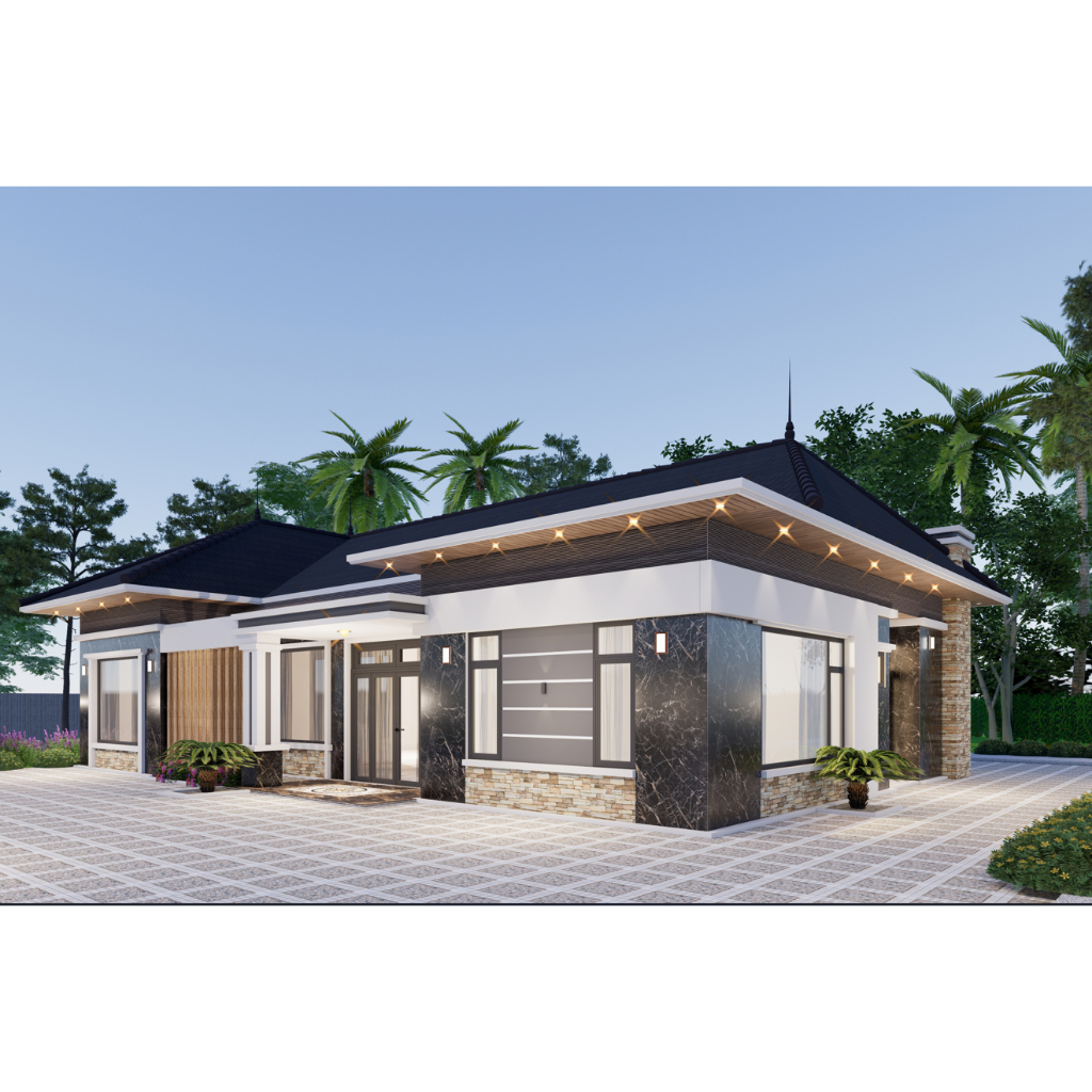 17x13m Bản Vẽ Thiết Kế Nhà Mái Nhật, có tầng tum. In Giấy A3, ảnh 3D màu, gồm Kiến Trúc, Kết Cấu, Điện, Nước.