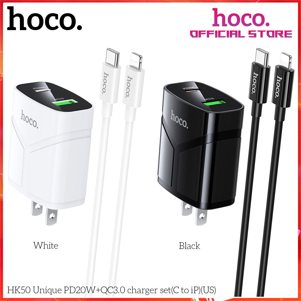 Bộ Củ Cáp Sạc Nhanh Siêu Bền Chính Hãng Hoco HK50 3A Mẫu Mới Cốc 20W Dây Dài 1m Cho Ip 6 6s 7 8 Plus Xs Max 11 12 13 14 pro max 