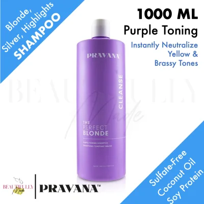 Pravana The Perfect Blonde Purple Toning Shampoo 1000ml - Remove Brassiness Neutralise Yellow Tones Anti-Yellow for Grey White Blonde Ash Highlight Color Hair Silver Violet Blue Pigment Cleanser
