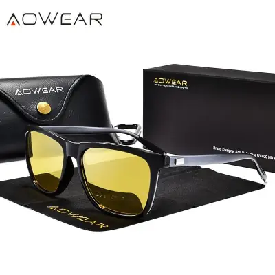 HD Night Vision Glasses Men Aluminium Yellow Lens Sunglasses Men Polarized Night Safe Driving Goggles