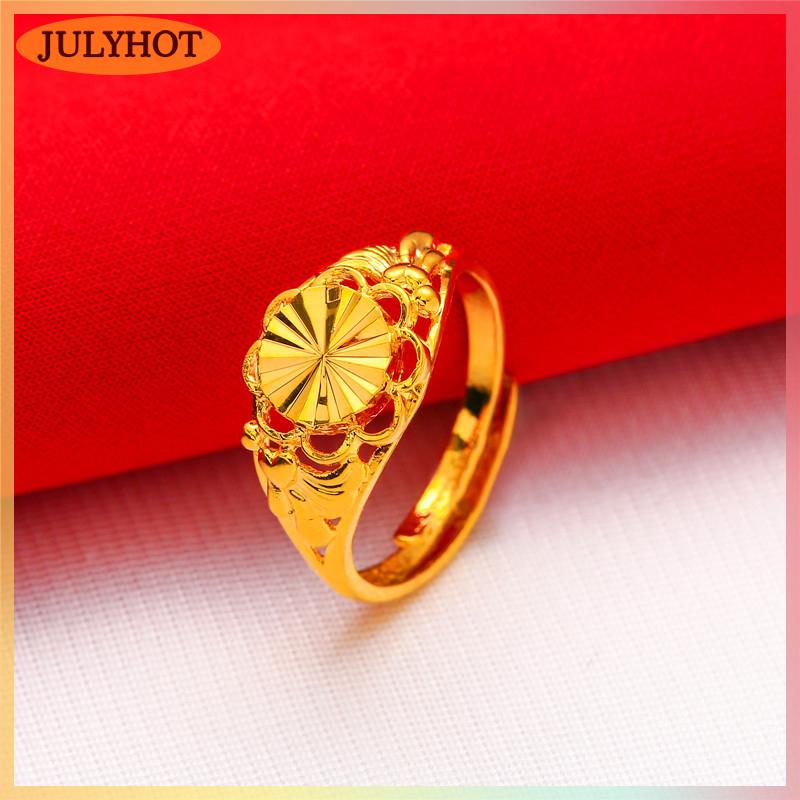 JULYHOT Mạ Vàng May Mắn Vòng Mở Có Thể Điều Chỉnh Thời Trang Đơn Giản Chuyển Vòng Cho Phụ Nữ Tất Cả Các Trận Đấu Ngón Tay Sang Trọng Phụ Kiện