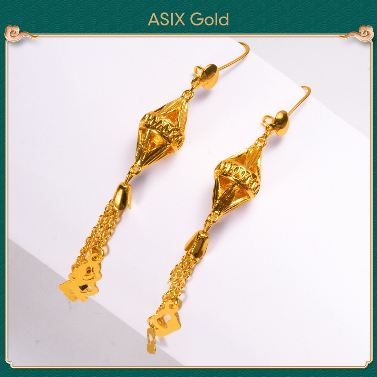 ASIXGOLD Women's Gold Ear Bracelet with Lantern Motif and Heart Fringe / Daily Wear Premium Fashion Earrings Plated Jewelry / Durable / Hypoallergenic / Gold 916 18K 24K TItanium Gift Jewelry ราคา 269 บาท*ส่งฟรี