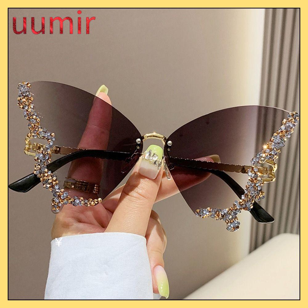 UUMIR Sang trọng Ngoại cỡ Kính mắt Y2K Kính râm nữ màu tím Kính râm lấp lánh Kính râm Nữ Kính râm hình bướm