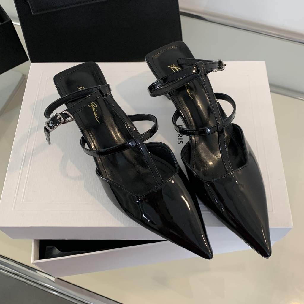 Giày Cao Gót Nữ Mũi Nhọn Da Bóng Phối Dây Mảnh Đế 5cm Giày Sandal Nữ Thiết Kế Độc Đáo Sang Trọng CG7 Taoladyshoes