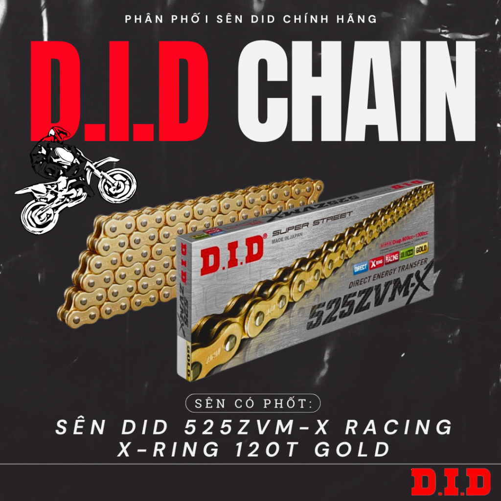 Sên DID cao cấp 525ZVM-X2 Xring Racing Vàng 120T chính hãng Giá 3,726,000 Đồng*Miễn phí vận chuyển