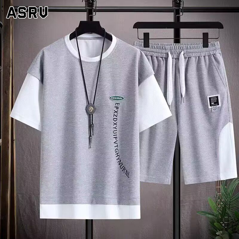 ASRV áo thun nam kiểu mới áo nam áo thun cho nam áo phông nam áo thun nam cổ tròn Bộ Đồ Hai món áo thun và quần đùi tay ngắn quần áo thể thao đi chơi