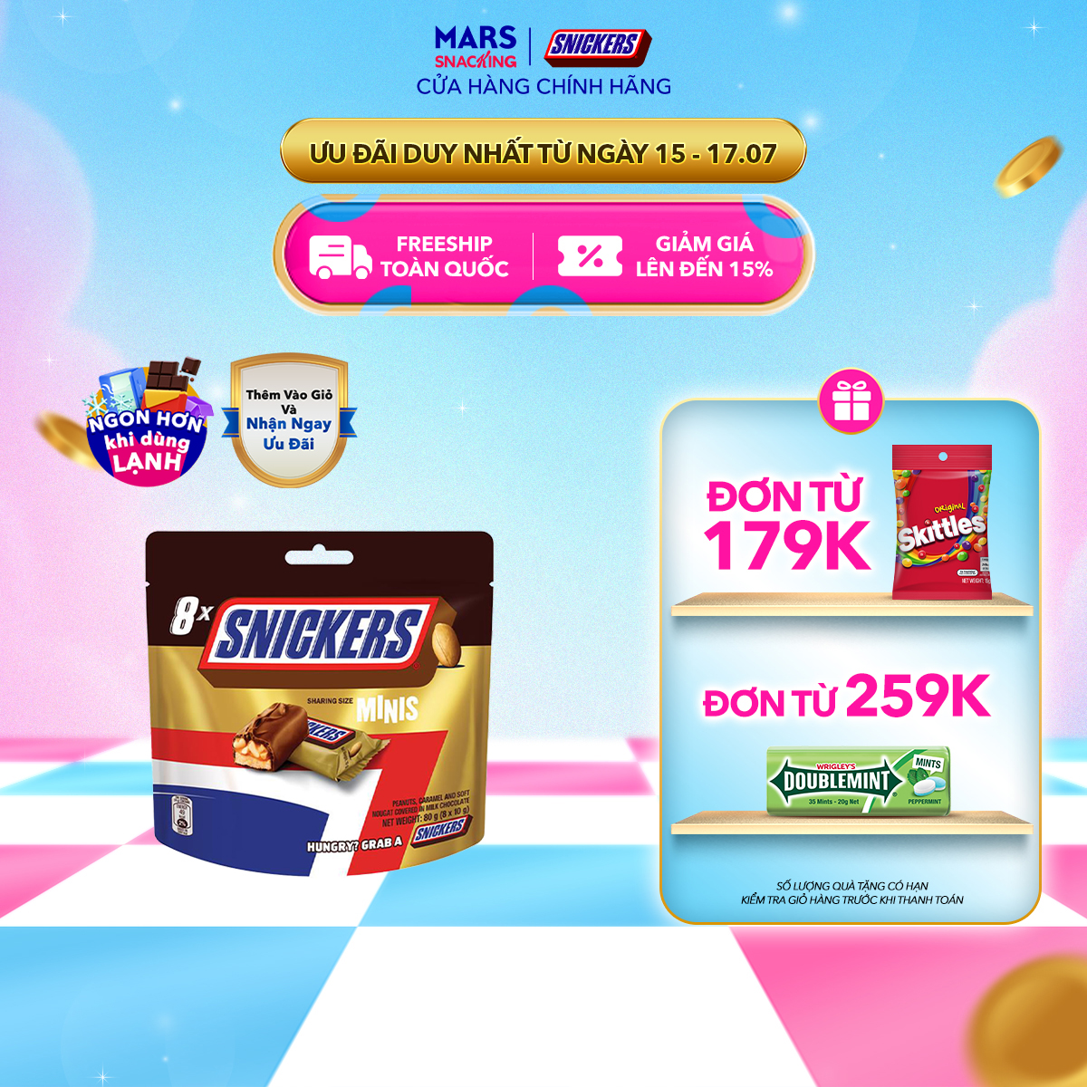 Túi kẹo Sôcôla nhân đậu phộng Snickers MINIs 80g (8 thanh x 10g)
