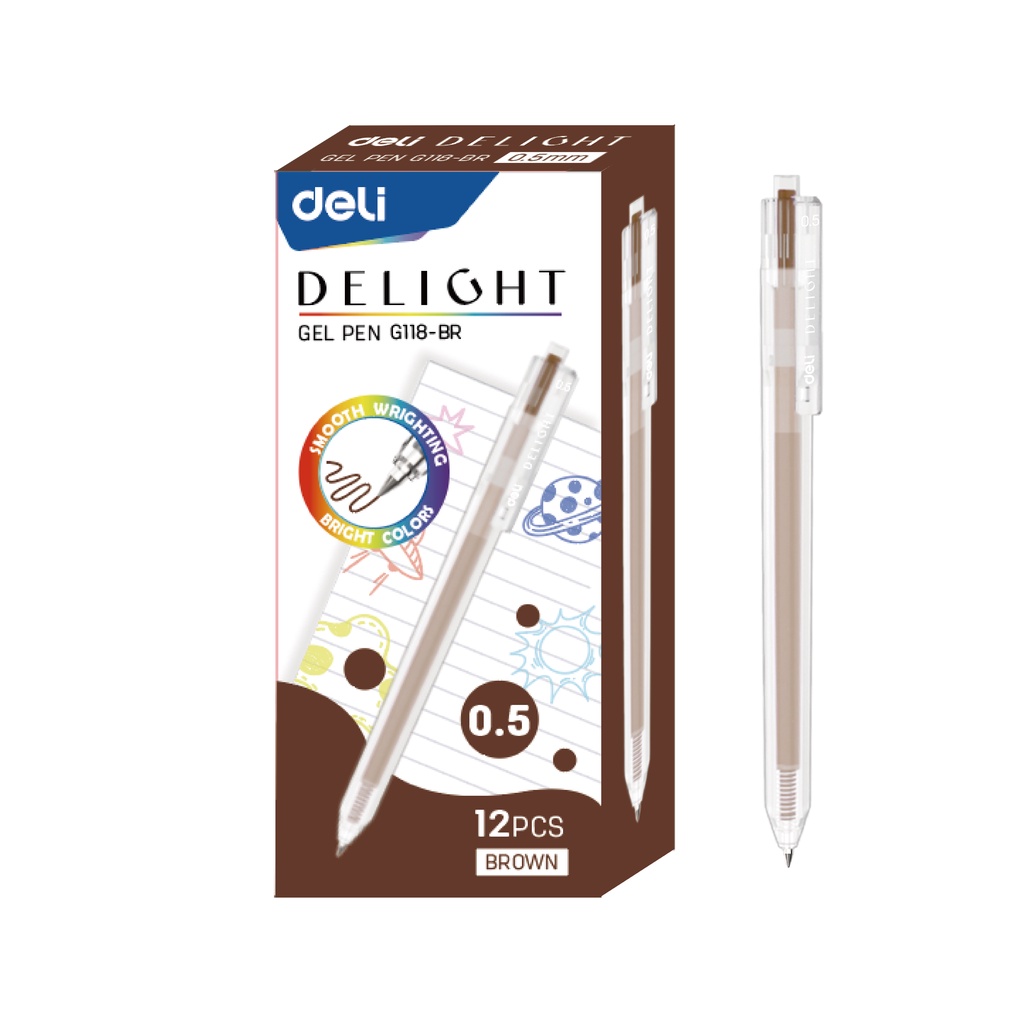 Bút bi nước mực GEL bấm nhiều màu 0.5mm Deli G118. Nét bút mượt mà màu sắc tươi sáng
