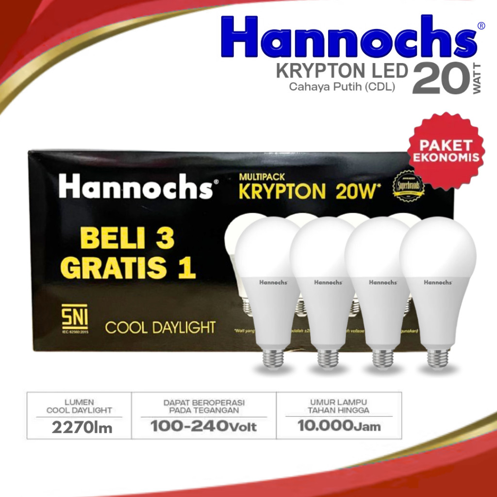 Beli 3 Gratis 1 Hannochs Multipack Krypton 3W 5W 7W 9W 12W 15W 20W Cahaya Putih Terang BER SNI