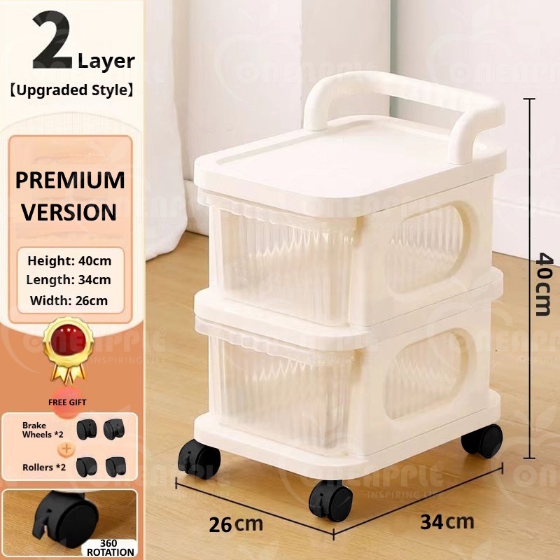 【🛒Nordic Clear Design】ONEAPPLE Drawer Trolley Storage Rack with Wheels Rak Serbaguna Baby Organizer Transparent Cart