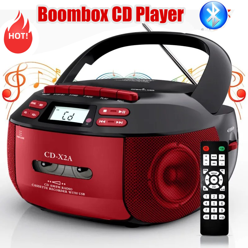 Retekess TR621 Boombox – AM/FM Radio, CD & Cassette Player Combo – Refurbished (White)