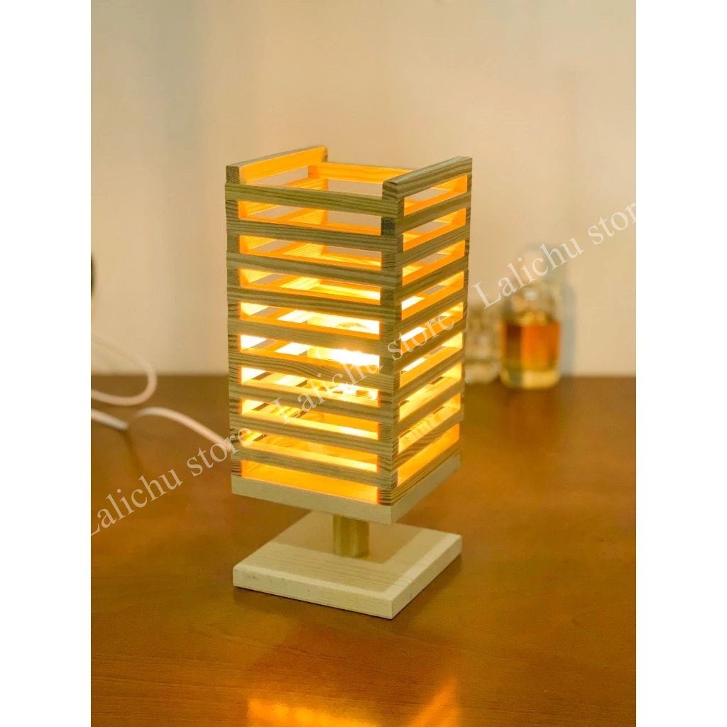 Đèn Ngủ Để Bàn Gỗ Nan Decor Phòng Ngủ, Đèn Bàn Trang Trí Ánh Sáng Vàng Ấm Phong Cách Vintage