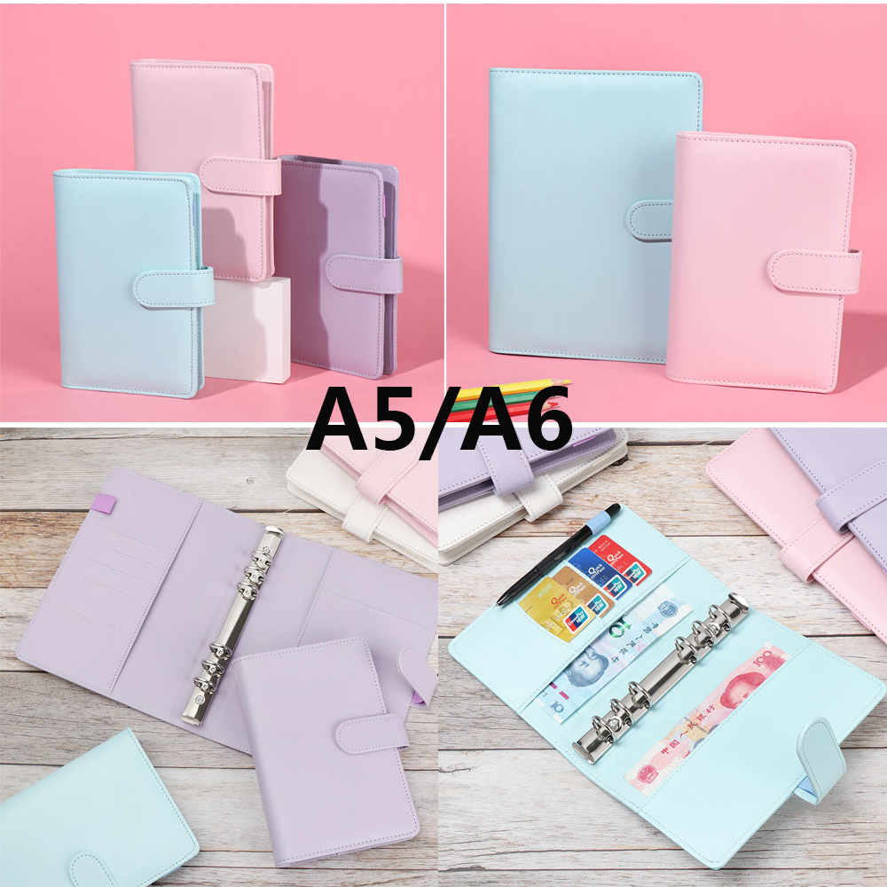 WLSBW A6/A5 Office Supplies Loose Leaf 6 Holes with Buckle PU Leather Notebook File Folder Ring Binder Notepad Cover