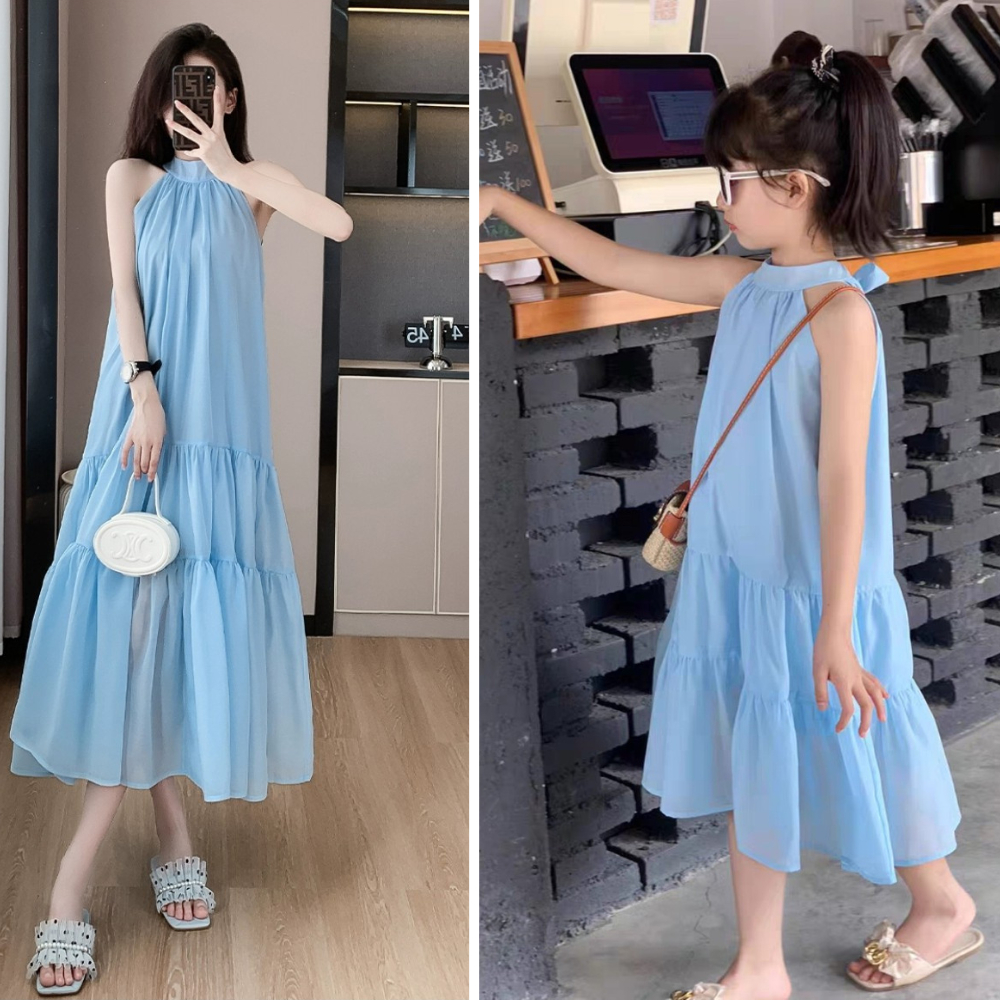 Váy maxi đôi mẹ và bé gái - váy thiết kế mẹ và bé gái chất voan full lót