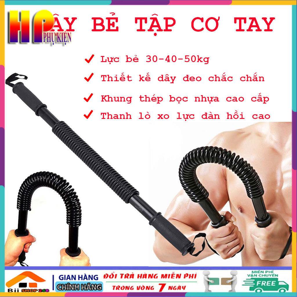 Gậy bẻ tập cơ tay, gậy lò xo tập gym, gậy tập gym tại nhà được làm bằng thép chịu lực cao cấp lực bẻ 20-30-40-50kg, lò xo có độ đàn hồi cao phù hợp luyện tập thể thao tại nhà, dụng cụ tập lực tay
