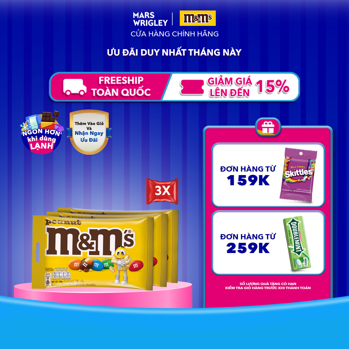  Combo 3 gói kẹo Socola sữa và đậu phộng M&M 180g socola 