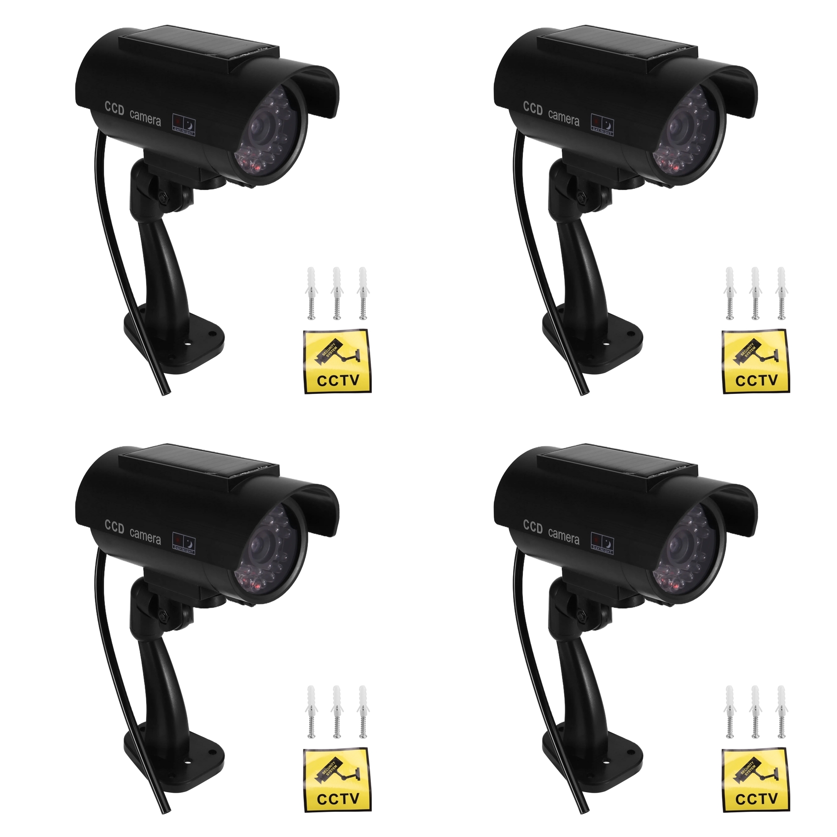 【Latest model】4X Simulation Solar Camera Outdoor Surveillance Simulation Fake Camera Dummy Cam with LED Light Black