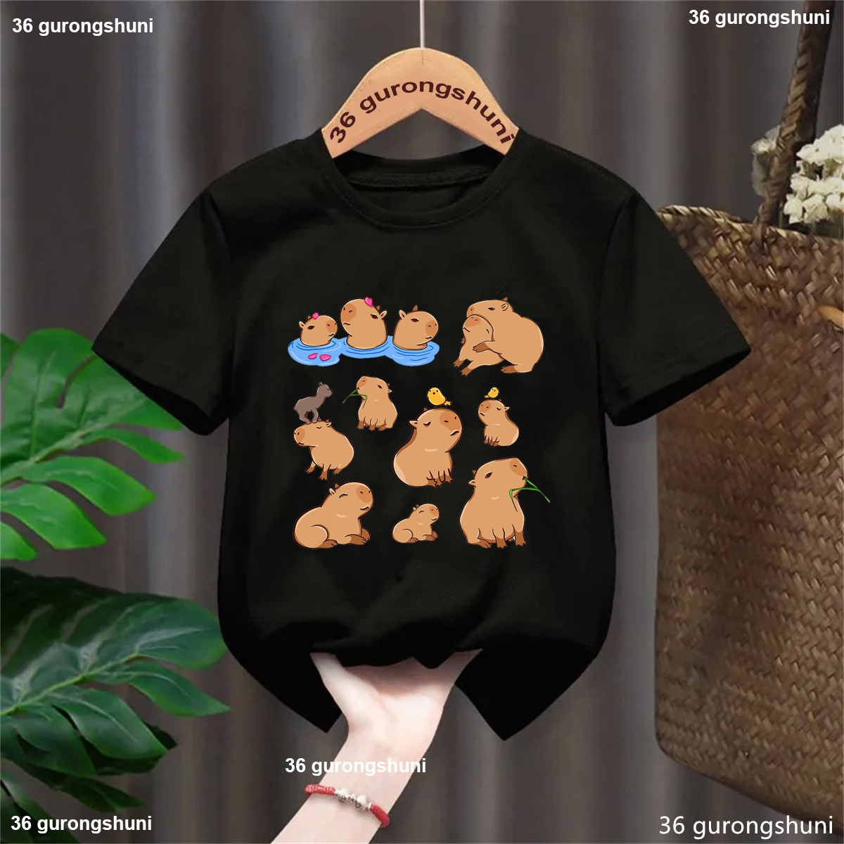 Cute Capybara Loves Orange Juice Printed T Shirt Girls/Boys Kawaii Kids Clothes Funny Solid Tshirt Summer Tops Fashion T-Shirt - 6