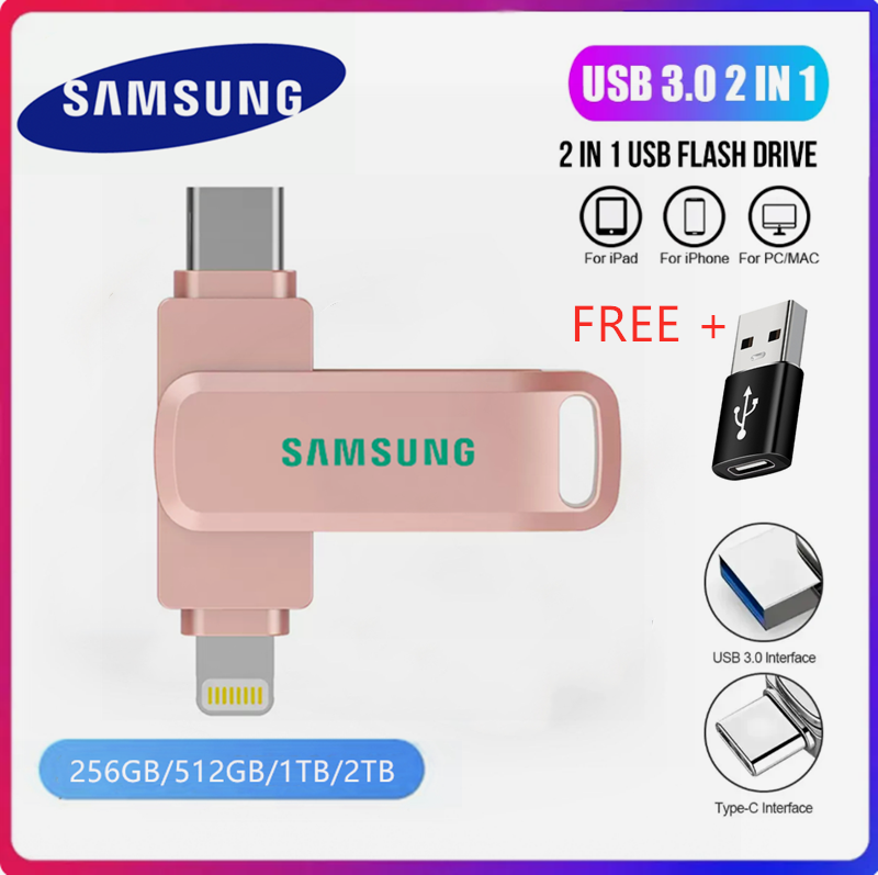 Samsung 1TB 2TB ổ đĩa flash 2 trong 1 USB OTG ổ đĩa flash cho iphone16/15/14/13/12/11/x/8/7/6 máy tính Android