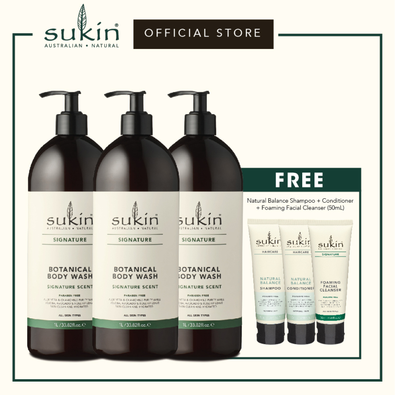 Buy Sukin Botanical Body Wash (1L x 3) + Natural Balance Shampoo (50ml) + Natural Balance Conditioner (50ml) + Foaming Facial Cleanser (50ml) Singapore