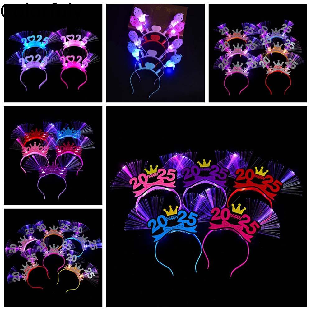 COLORFULY Chữ Số Băng đô chúc mừng năm mới 2025 Hình con rắn Đèn LED phát sáng Mũ năm mới Vương Miện nhấp nháy nhấp nháy Nhựa Băng đô LED phát sáng Tiệc hóa trang