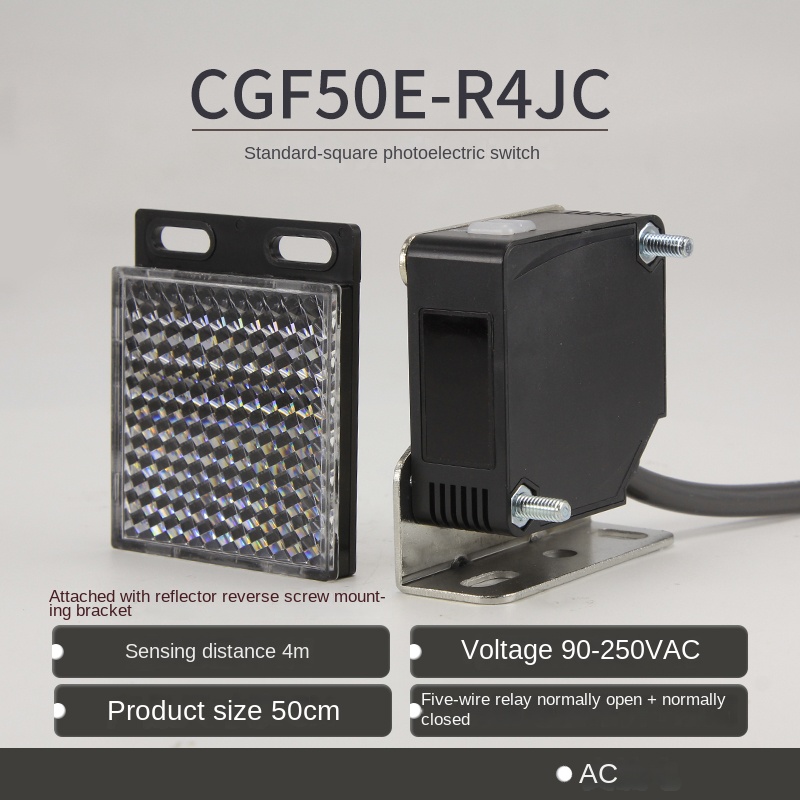 Cảm Biến Quang Điện CGF50E-R4JC 90-250V Gương | CGF70-R5JC CNTD - Thường Mở+Đóng, AC/DC 24V, 10-30VDC, 90-250VAC, Phát Hiện Chính Xác