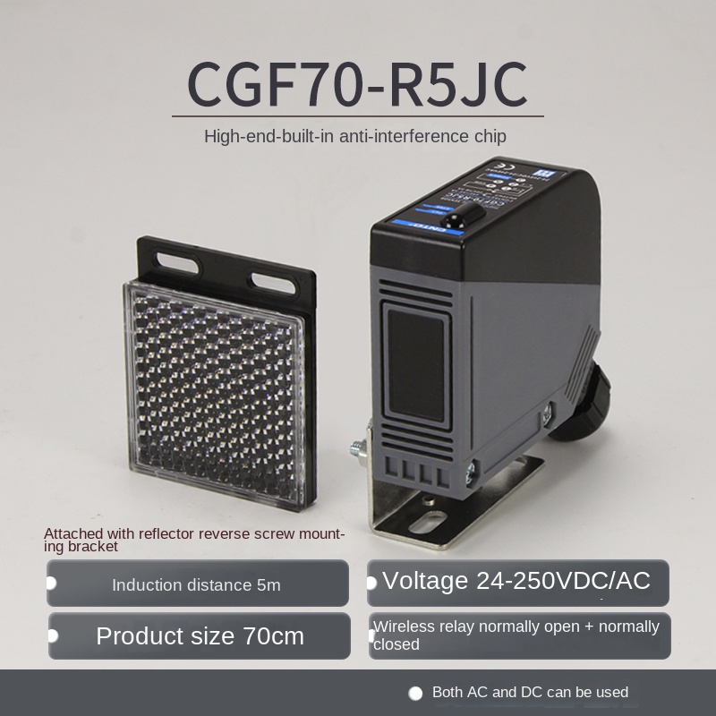 Cảm Biến Quang Điện CGF70-R5JC/AC/DC Gương | CGF70-R5JC CNTD - Thường Mở+Đóng, AC/DC 24V, 10-30VDC, 90-250VAC, Phát Hiện Chính Xác
