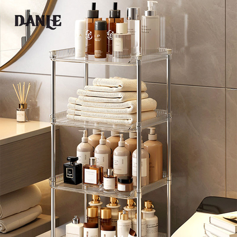 Floor-to-ceiling bathroom storage shelf layer-free installation of narrow slit shower room bathroom clutter storage shelf ราคา 200 บาท*ส่งฟรี