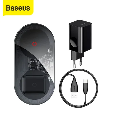 【Free Charger and Type-C Cable】Baseus 24W Wireless Charger 2 in 1 Qi Fast Charging for iPhone 13 Pro Max iPhone 12 Pro Max Samsung Huawei Xiaomi Universal Wireless Charging For AirPods For Earbuds