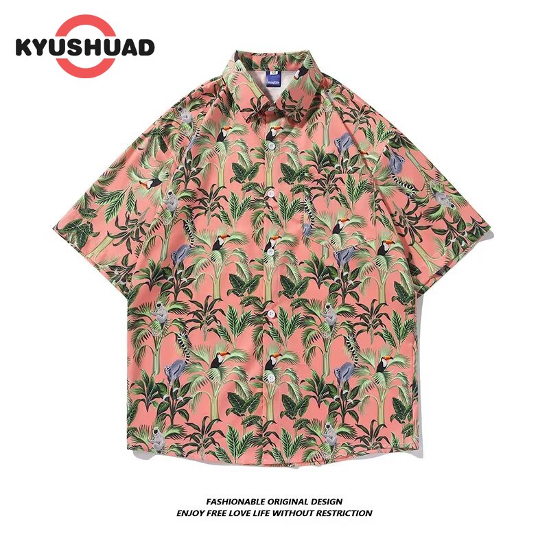 KYUSHUAD Men's shirt - Plant flower short-sleeved shirt Hawaiian Water Festival beach shirt Instagram vintage fashion handsome floral shirt ราคา 162 บาท*ส่งฟรี