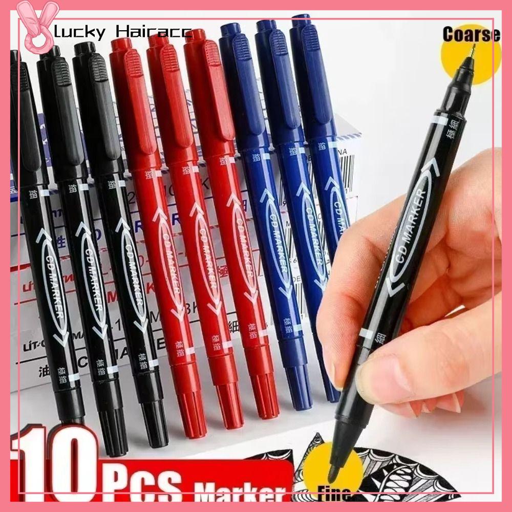 LUCKY HAIRACC 10Pcs Chống thấm dầu Bút đánh dấu vĩnh viễn Mực đen Điểm dày mịn Bút đánh dấu dầu  Vẽ graffiti Bút vẽ Đồ dùng học tập